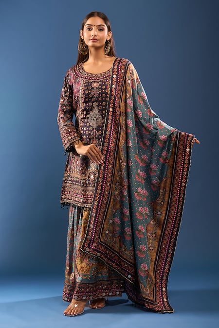 Samyukta Singhania Black Embroidered Kurta Gharara Set 