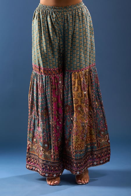 Shop_Samyukta Singhania_Black Embroidery Round Neck Kurta Gharara Set _Online_at_Aza_Fashions