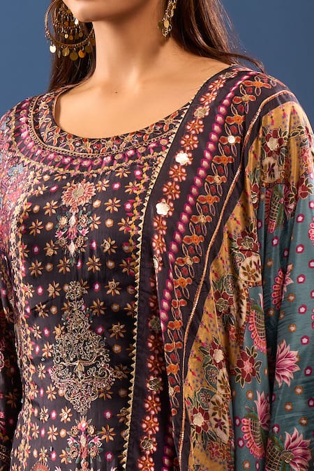 Buy_Samyukta Singhania_Black Embroidery Round Neck Kurta Gharara Set 