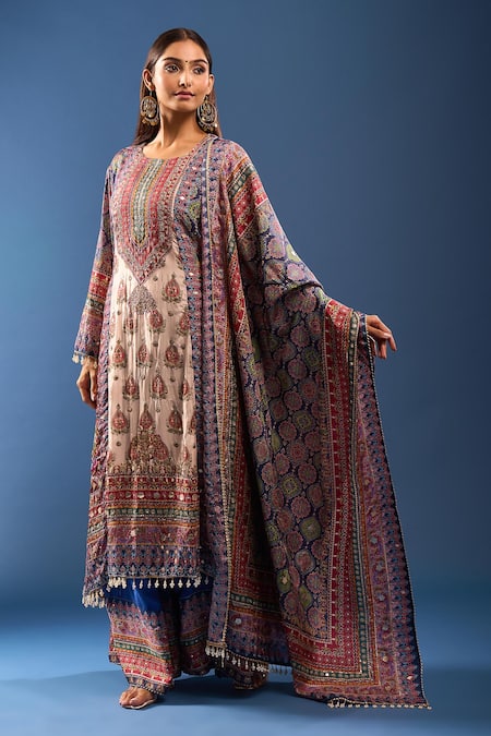 Shop_Samyukta Singhania_Multi Color Sequins, Embroidery, Tassels Round Neck Kurta Palazzo Set _Online_at_Aza_Fashions