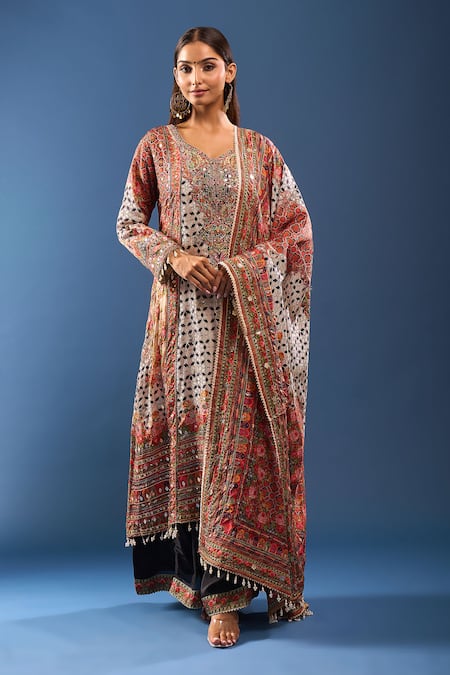 Samyukta Singhania Peach Embroidered Kurta Palazzo Set