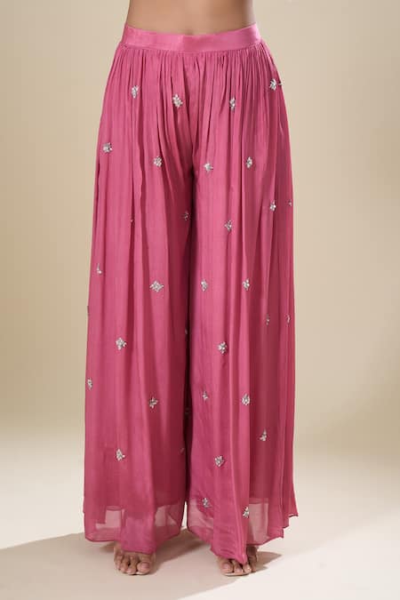 Samyukta Singhania Pink Sequins, Embroidery V-neck Kurta Sharara Set at Aza Fashions Samyukta Singhania_Pink Sequins, Embroidery V-neck Kurta Sharara Set _at_Aza_Fashions