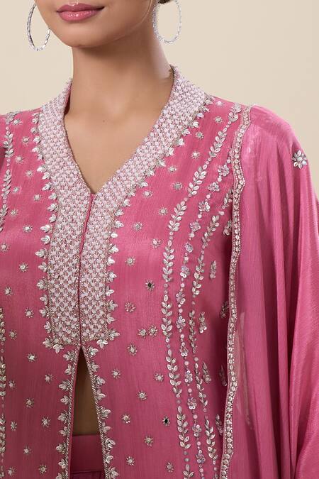 Buy Samyukta Singhania Pink Sequins, Embroidery V-neck Kurta Sharara Set Buy_Samyukta Singhania_Pink Sequins, Embroidery V-neck Kurta Sharara Set