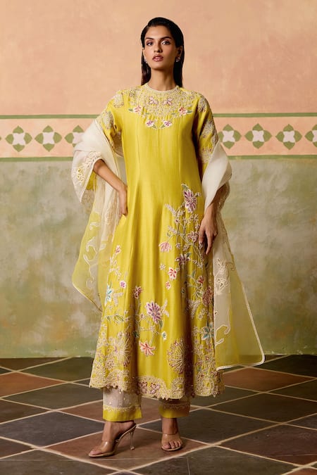 Chandrima Yellow & Ivory Color Block Dupatta 