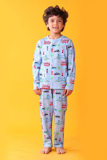 Anthrilo Blue Cotton Designer T-shirt And Pyjama Set 