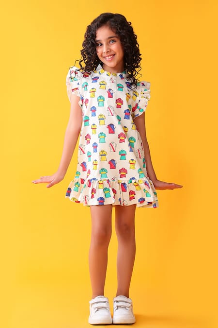 Anthrilo Off White Colorful Printed Dress 