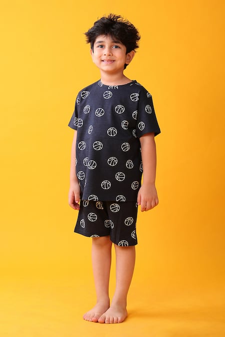 Anthrilo Black Cotton Printed T-shirt And Shorts Set 