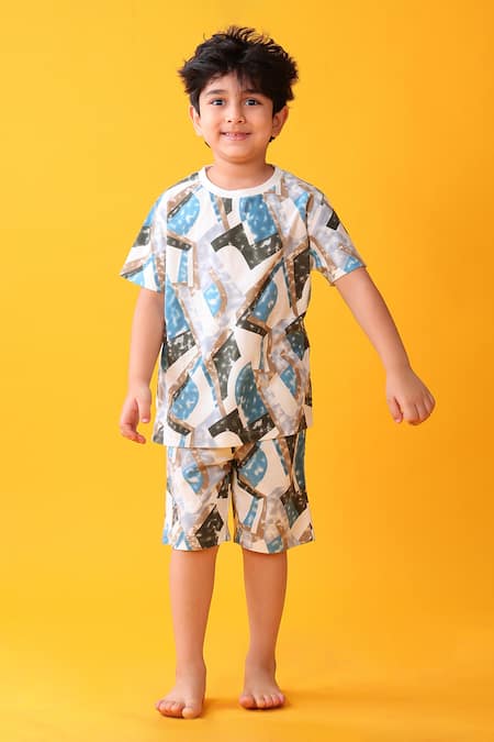 Anthrilo Blue Cotton Designer T-shirt And Shorts Set 