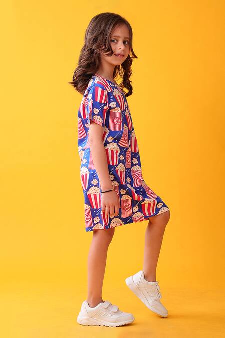 Buy_Anthrilo_Blue Cotton Popcorn Print Dress _Online_at_Aza_Fashions