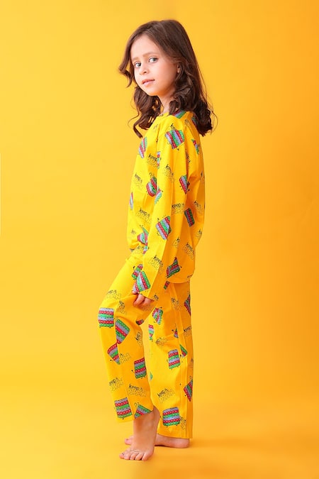 Buy_Anthrilo_Yellow Cotton Designer T-shirt And Pyjama Set _Online_at_Aza_Fashions