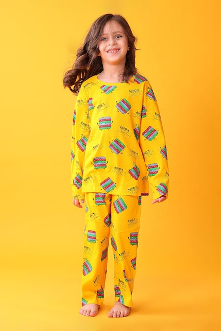 Anthrilo Yellow Cotton Designer T-shirt And Pyjama Set 