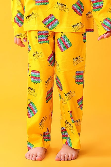 Shop_Anthrilo_Yellow Cotton Designer T-shirt And Pyjama Set _Online_at_Aza_Fashions