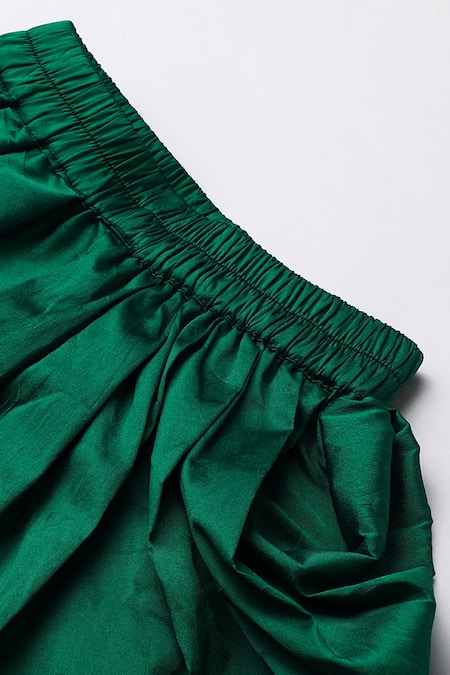 Byb Premium_Fuchsia Tissue, Taffeta Beads, Fuschia Embellished Top And Green Dhoti Pant Set _Online_at_Aza_Fashions