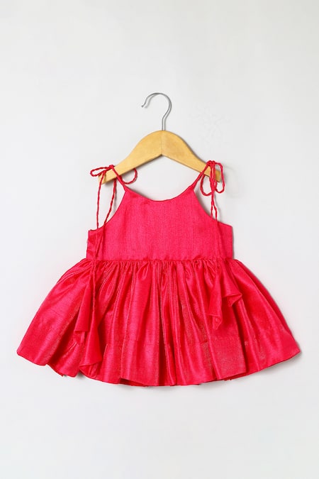 Byb Premium_Fuchsia Tissue, Taffeta Beads, Fuschia Embellished Top And Green Dhoti Pant Set _at_Aza_Fashions