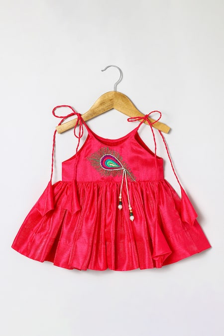 Buy_Byb Premium_Fuchsia Tissue, Taffeta Beads, Fuschia Embellished Top And Green Dhoti Pant Set 