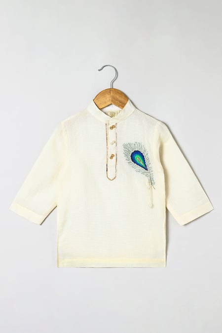 Buy_Byb Premium_Off White Cotton Embroidery Embellished Kurta Dhoti Set _Online_at_Aza_Fashions