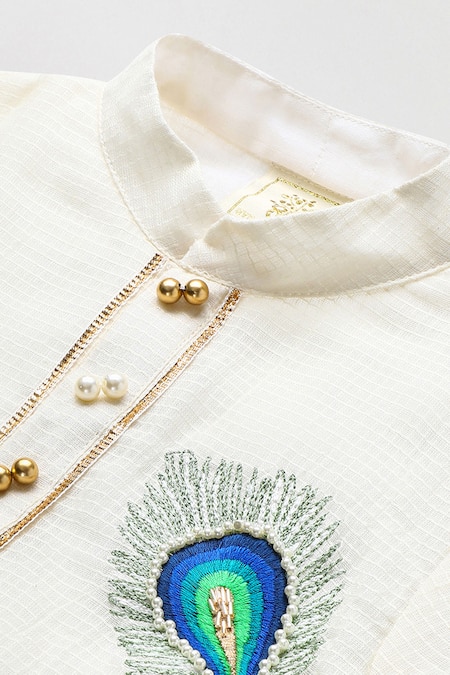Byb Premium_Off White Cotton Embroidery Embellished Kurta Dhoti Set _at_Aza_Fashions