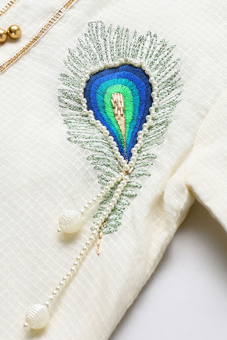 Buy_Byb Premium_Off White Cotton Embroidery Embellished Kurta Dhoti Set 