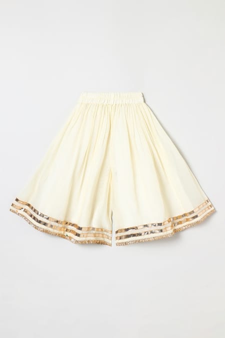 Byb Premium_Off White Cotton Embroidery, Beads Embellished Top And Palazzo Set _Online_at_Aza_Fashions