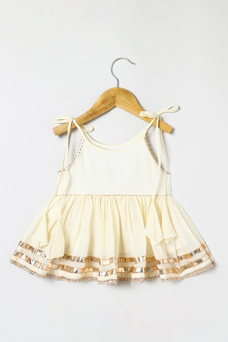 Shop_Byb Premium_Off White Cotton Embroidery, Beads Embellished Top And Palazzo Set _Online_at_Aza_Fashions