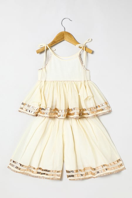 Byb Premium Embellished Off White Top & Palazzo Set 