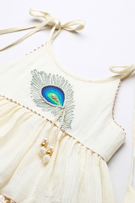 Shop_Byb Premium_Off White Cotton Embroidery, Beads Embellished Top And Palazzo Set 