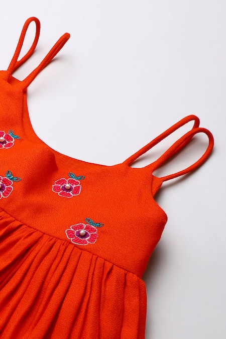 Byb Premium_Orange Cotton Embroidery Dress _Online_at_Aza_Fashions