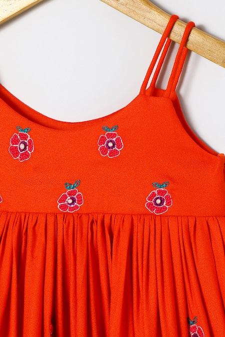 Shop_Byb Premium_Orange Cotton Embroidery Dress _Online_at_Aza_Fashions