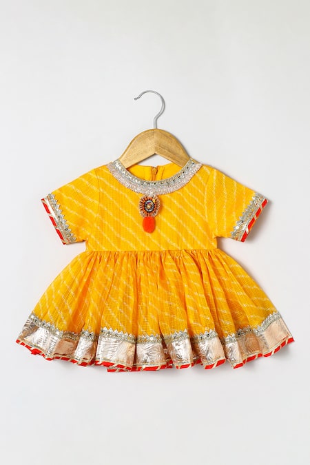 Buy_Byb Premium_Yellow Kota Doria Embroidery Embellished Peplum Top And Palazzo Set 