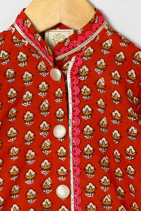 Shop_Byb Premium_Maroon Cotton Embroidery, Zari Embellished Kurta And Dhoti Pant Set 