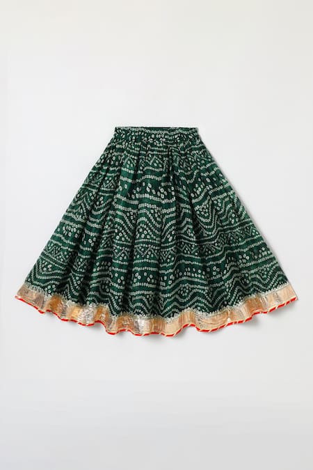 Shop_Byb Premium_Green Kota Doria Zari Dark Embellished Top And Skirt Set _Online_at_Aza_Fashions