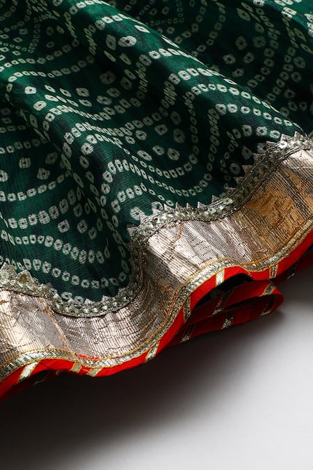 Byb Premium_Green Kota Doria Zari Dark Embellished Top And Skirt Set _at_Aza_Fashions