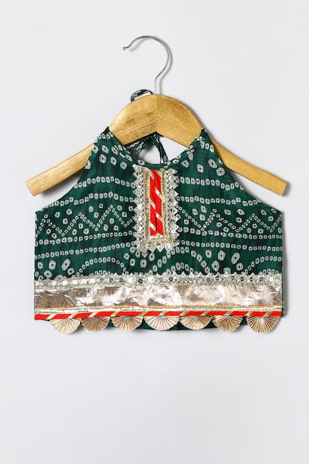 Buy_Byb Premium_Green Kota Doria Zari Dark Embellished Top And Skirt Set 