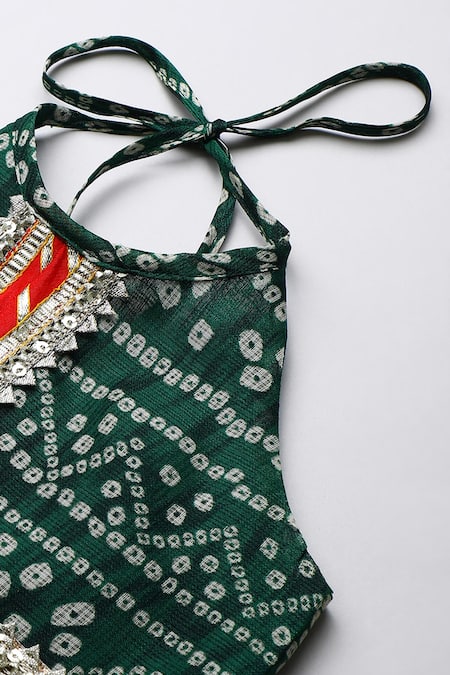 Shop_Byb Premium_Green Kota Doria Zari Dark Embellished Top And Skirt Set 