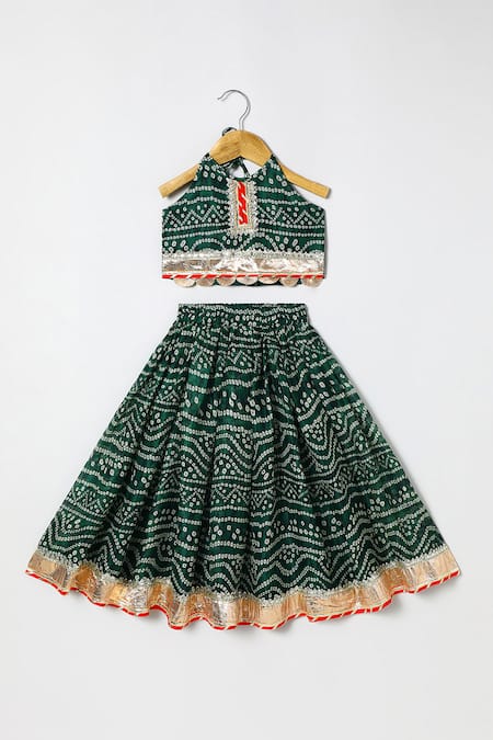 Byb Premium Green Kota Doria Zari Dark Embellished Top And Skirt Set 