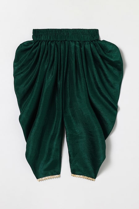 Byb Premium_Maroon Cotton Zari Embellished Kurta And Green Dhoti Pant Set _Online_at_Aza_Fashions