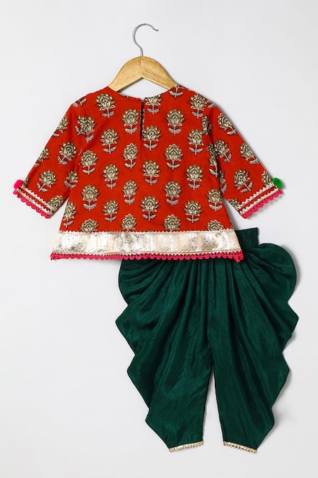 Byb Premium Embellished Maroon Kurta & Green Dhoti Pant Set 