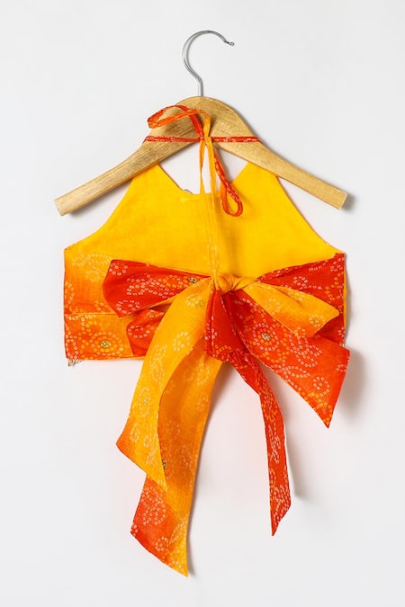 Byb Premium_Orange Kota Doria Fringe, Zari Designer Embellished Top And Skirt Set _Online_at_Aza_Fashions