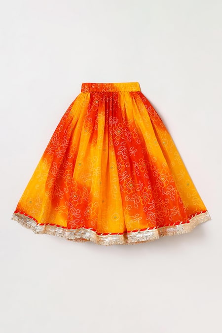 Buy_Byb Premium_Orange Kota Doria Fringe, Zari Designer Embellished Top And Skirt Set _Online_at_Aza_Fashions