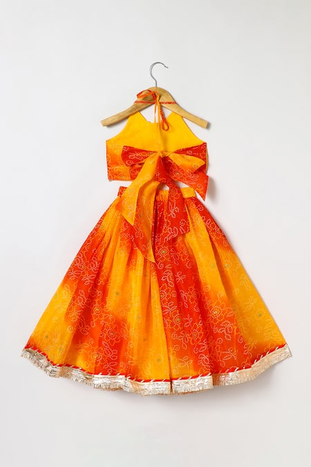 Byb Premium Designer Orange Embellished Top & Skirt Set 