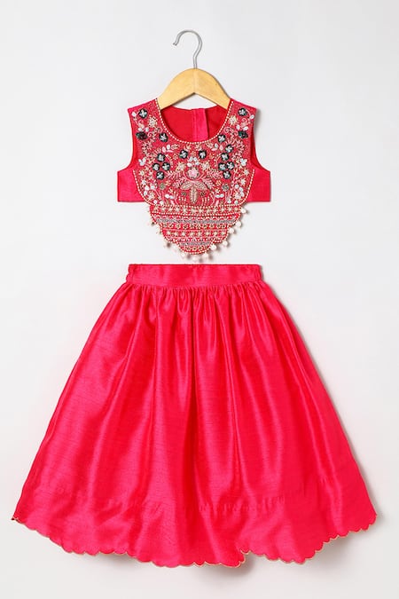 Byb Premium Fuschia Hand Embroidered Top & Skirt Set 