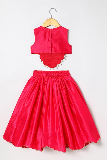 Shop_Byb Premium_Fuchsia Tissue Embroidery, Beads Fuschia Hand Top And Skirt Set _Online_at_Aza_Fashions