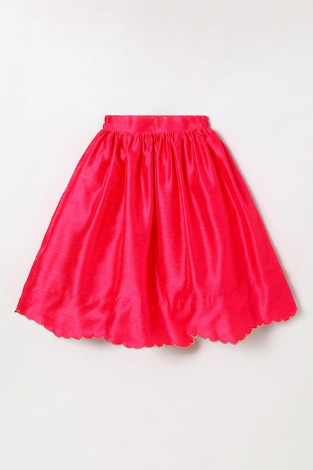 Byb Premium_Fuchsia Tissue Embroidery, Beads Fuschia Hand Top And Skirt Set _at_Aza_Fashions