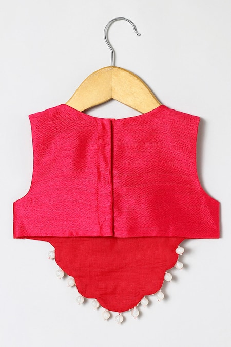 Buy_Byb Premium_Fuchsia Tissue Embroidery, Beads Fuschia Hand Top And Skirt Set 