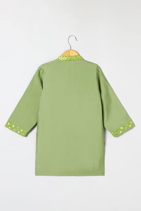 Shop_Byb Premium_Green Chanderi Embroidery Sage Kurta And Pyjama Set _Online_at_Aza_Fashions