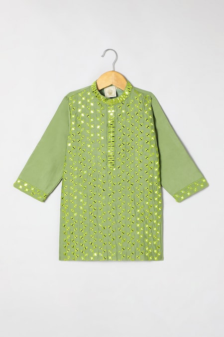 Buy_Byb Premium_Green Chanderi Embroidery Sage Kurta And Pyjama Set 