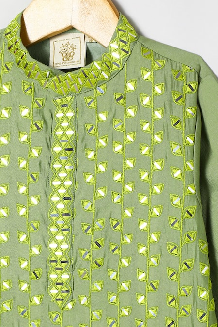 Shop_Byb Premium_Green Chanderi Embroidery Sage Kurta And Pyjama Set 