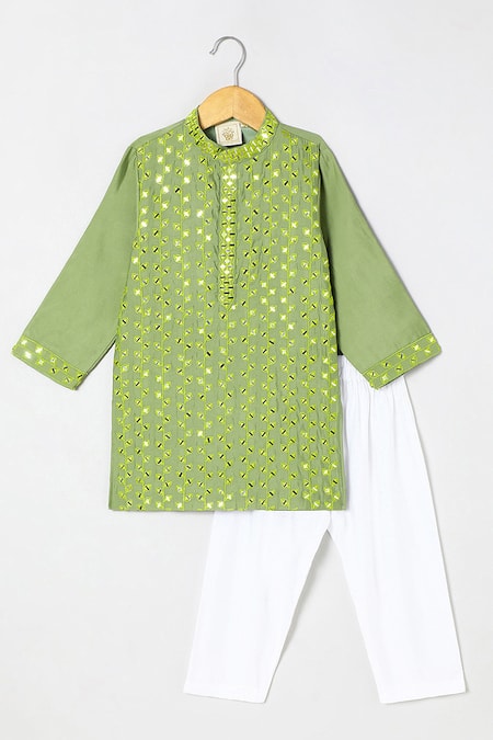 Byb Premium Green Chanderi Embroidery Sage Kurta And Pyjama Set