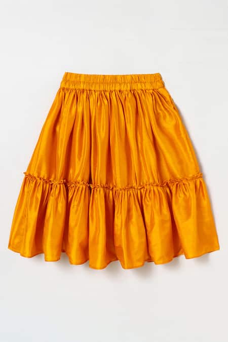 Byb Premium_Orange Silk Embroidery Top And Skirt Set _Online_at_Aza_Fashions