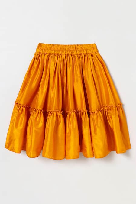 Buy_Byb Premium_Orange Silk Embroidery Top And Skirt Set _Online_at_Aza_Fashions